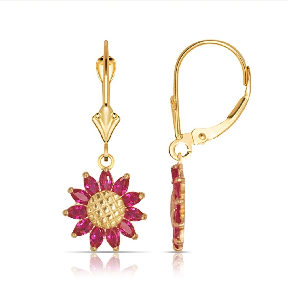 14K Yellow Gold Gemstone Leverback Earrings For Women